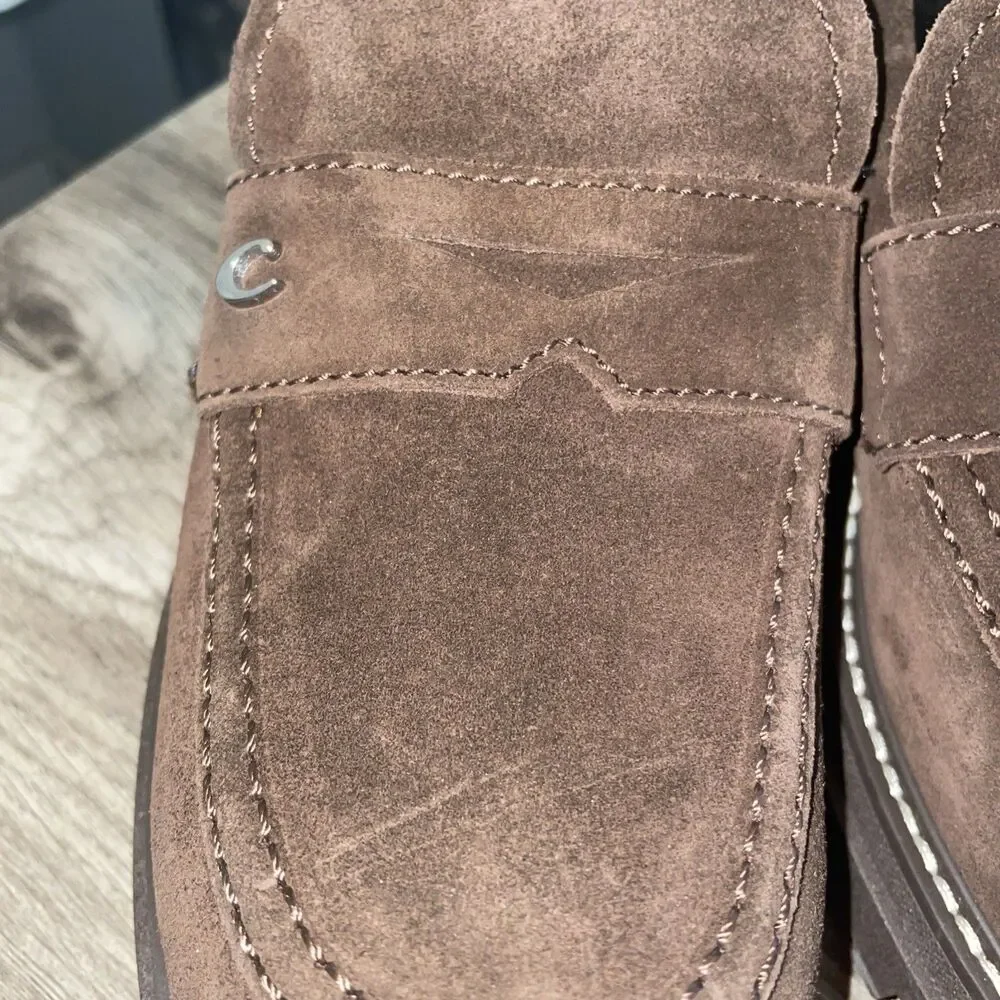 La Canadienne Suede Leather Lug Sole Platform Italy Penny Loafer Brown 10 VNC